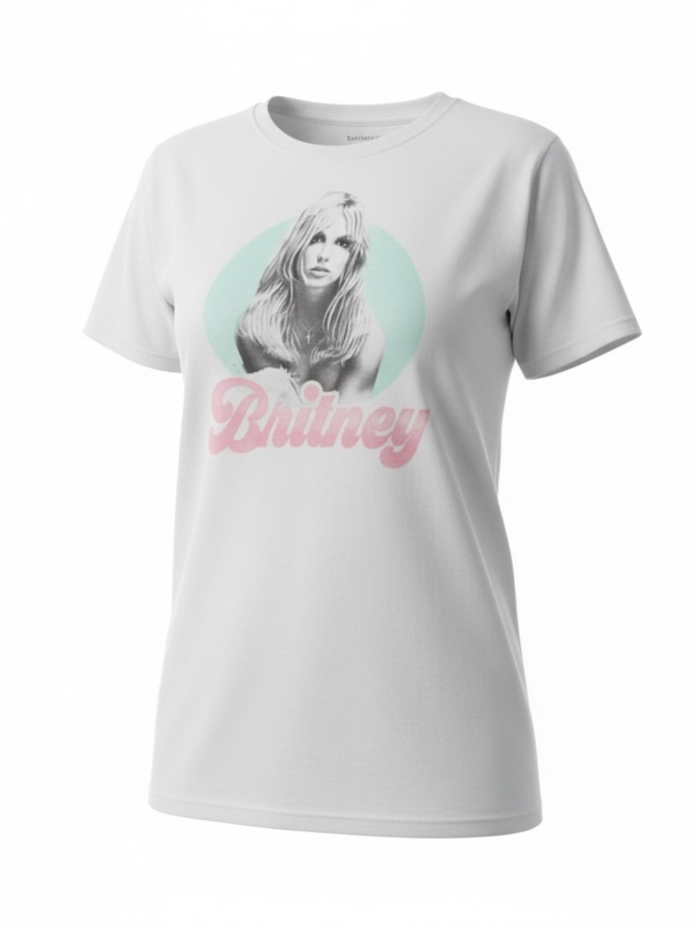 Britney Fan Art Graphic Tee White Pink Script Mint Women's XL